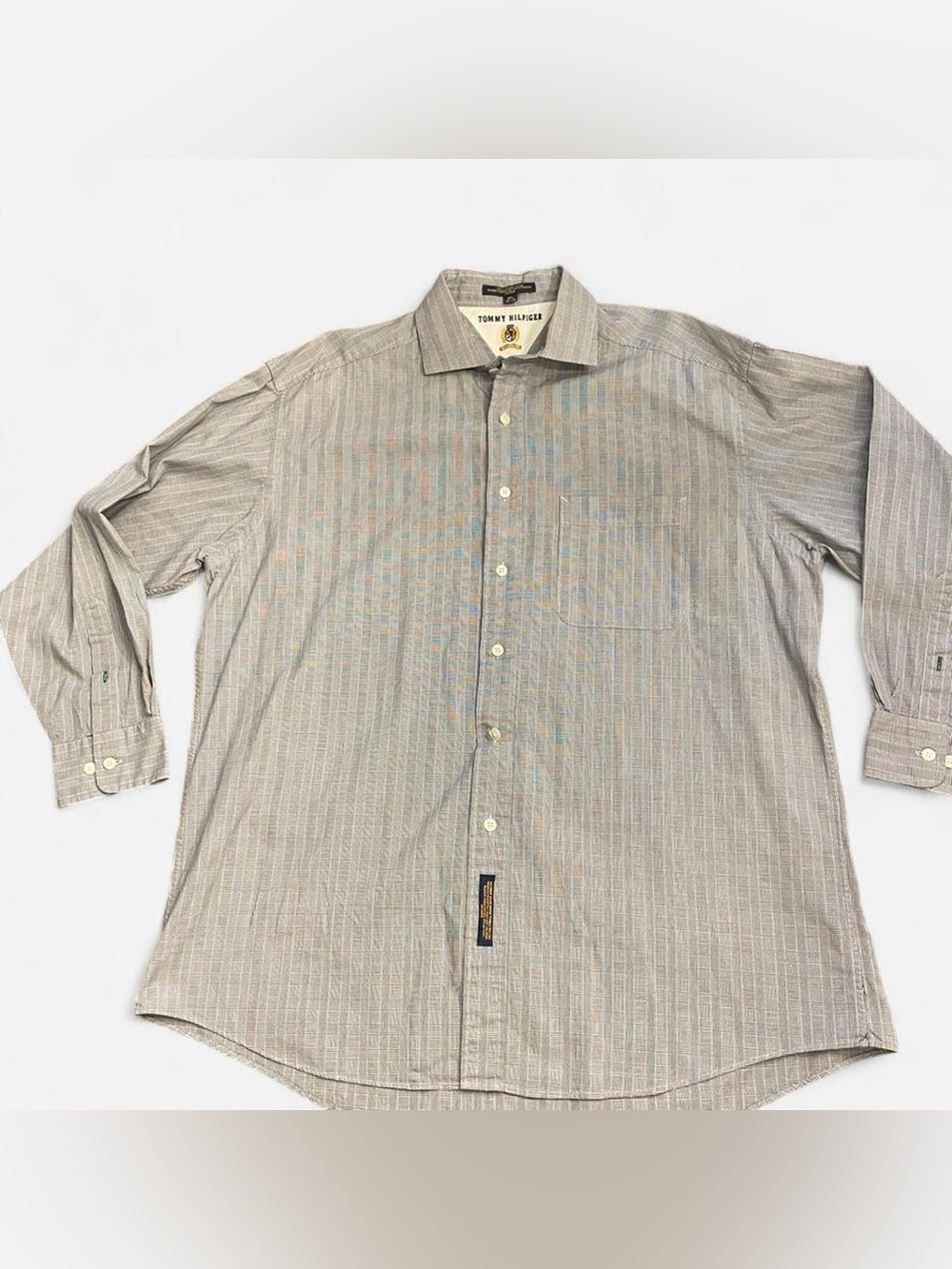 Vintage Tommy Hilfiger Men's 16.5 Gray Plaid Dress Shirt 32-33 Long Sleeve